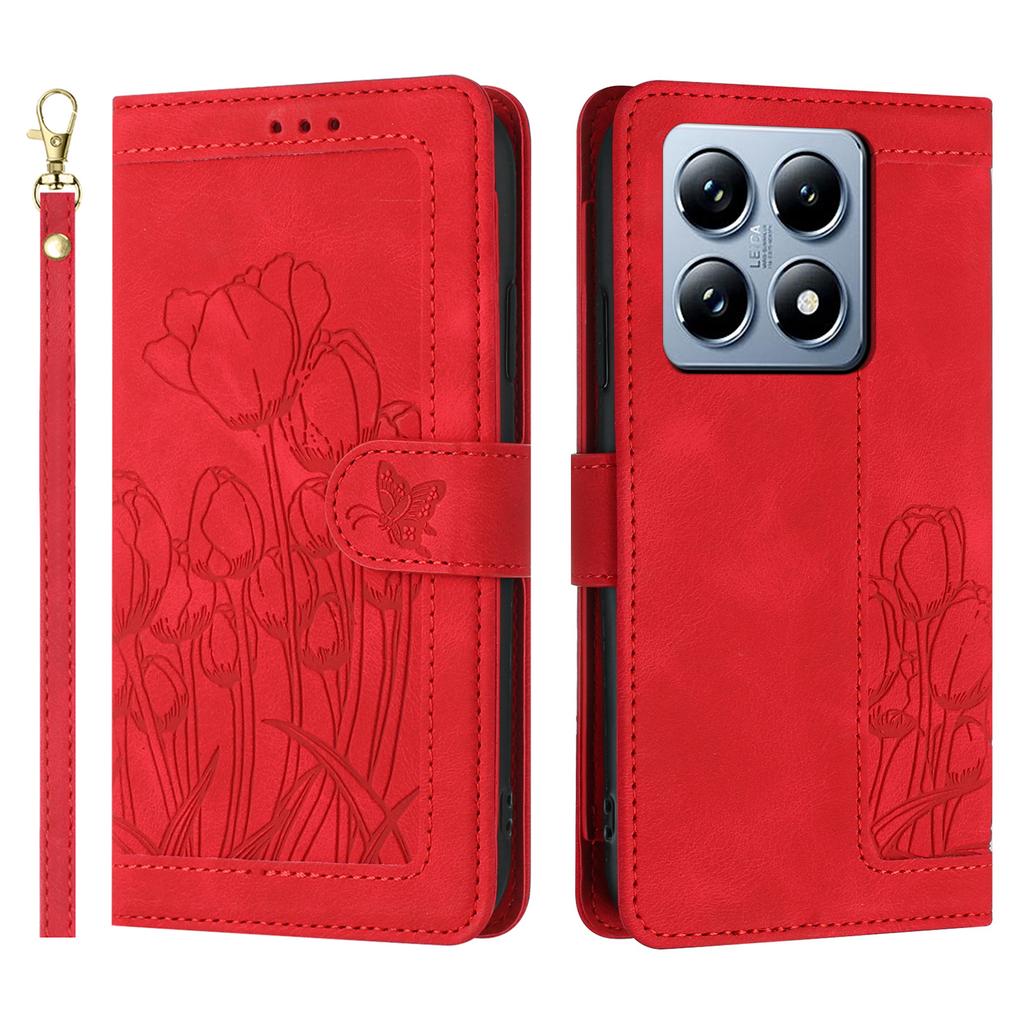For Xiaomi 14T Pro Tulip Leather Case Phone Cover with 5 Card Slots Wallet