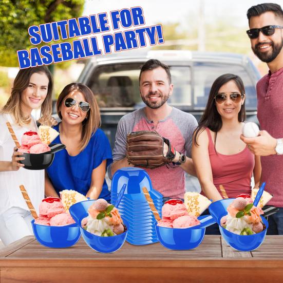 12 Sets Baseball Helmet Ice Cream Bowls with Spoons Reusable BPA Free Mini Dessert Cups Sundae Bowls Parfait Cups Appetizer Cups Birthday Party