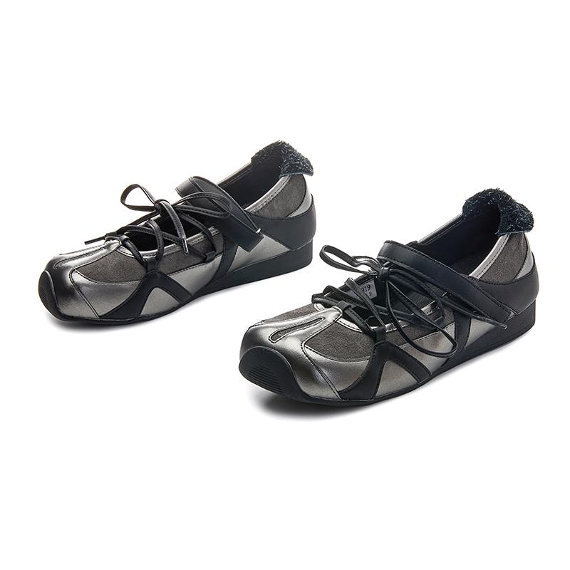 

Fashion AIYUQI 2025 new women s flat mary jane shoes non-slip lace-up ballet loafers for women large size square toe femaleshoes 43 темно серый