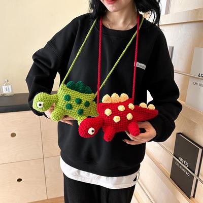 Bolsas de Crochê para Mulheres Bolsas de Ombro de Dinossauro, Bolsa Tricotada Bolsa Transversal para Menina Mulheres