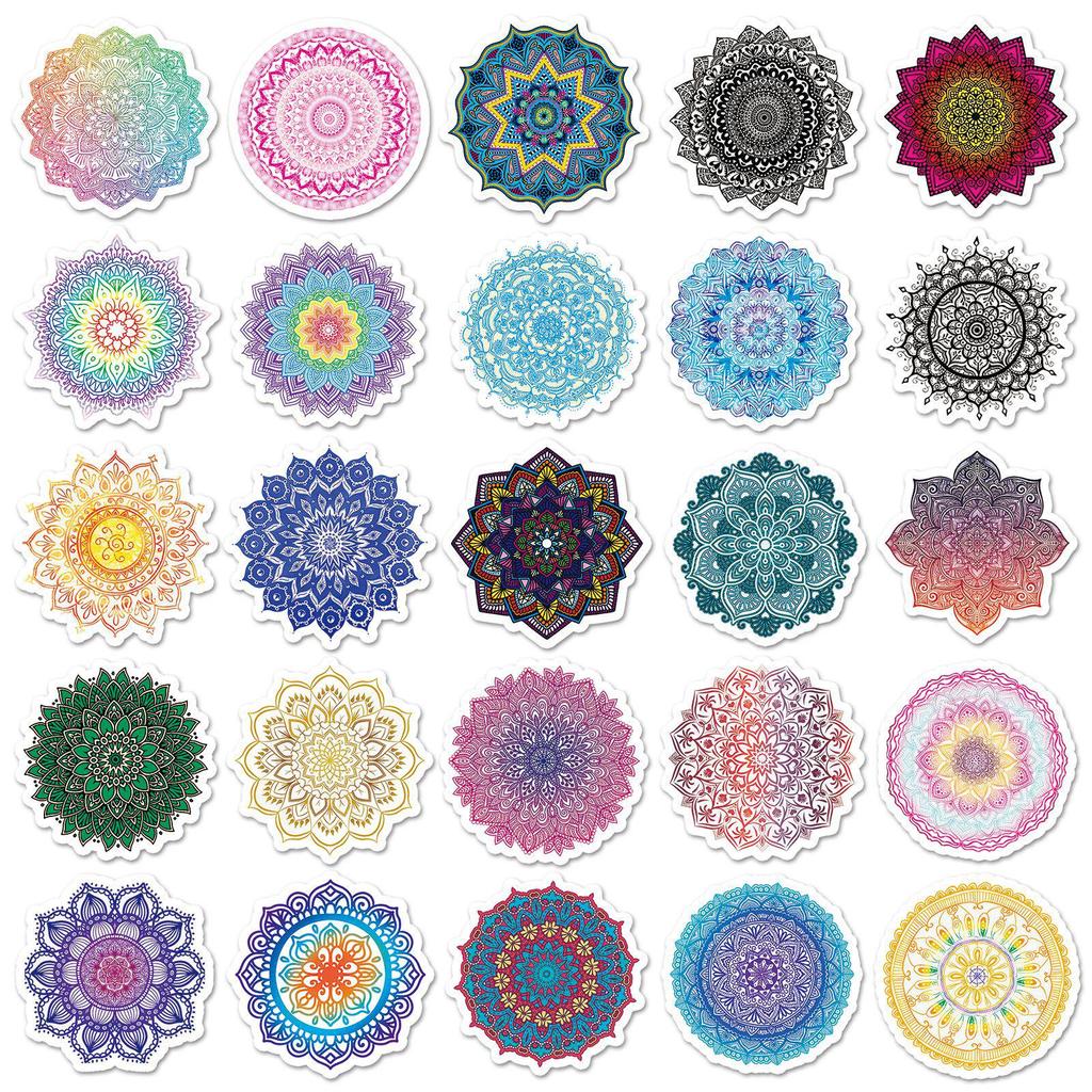 50 Iridescent Mandala Stickers - Waterproof DIY Decoration for Stationery and Milk Tea Cups