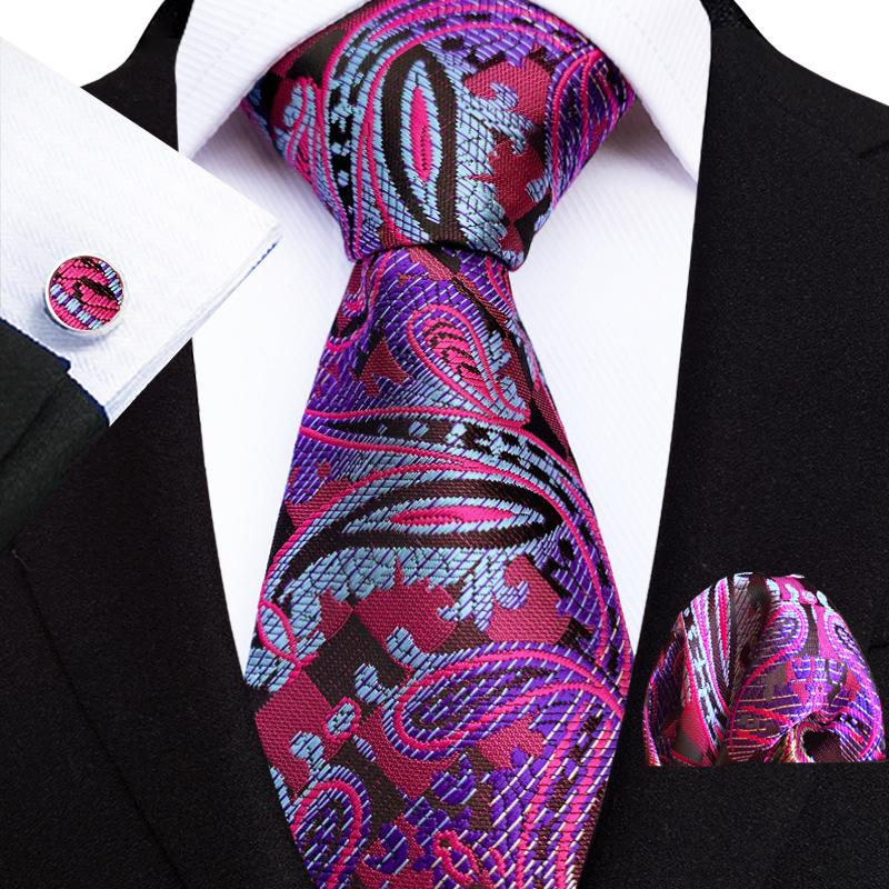 2025 Paisley Floral Men's Tie, Pocket Square & Cufflinks Set