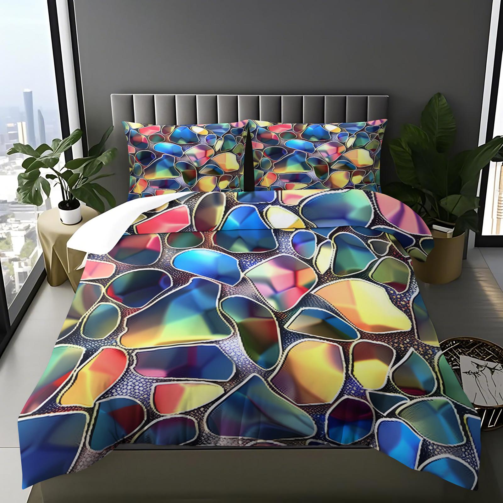 

Комплект постельного белья с 3D геометрическим градиентным принтом, пододеяльник 1, 1/2 наволочки, роскошный комплект постельного белья для взрослых и детей EU Single 2Pcs&Sham