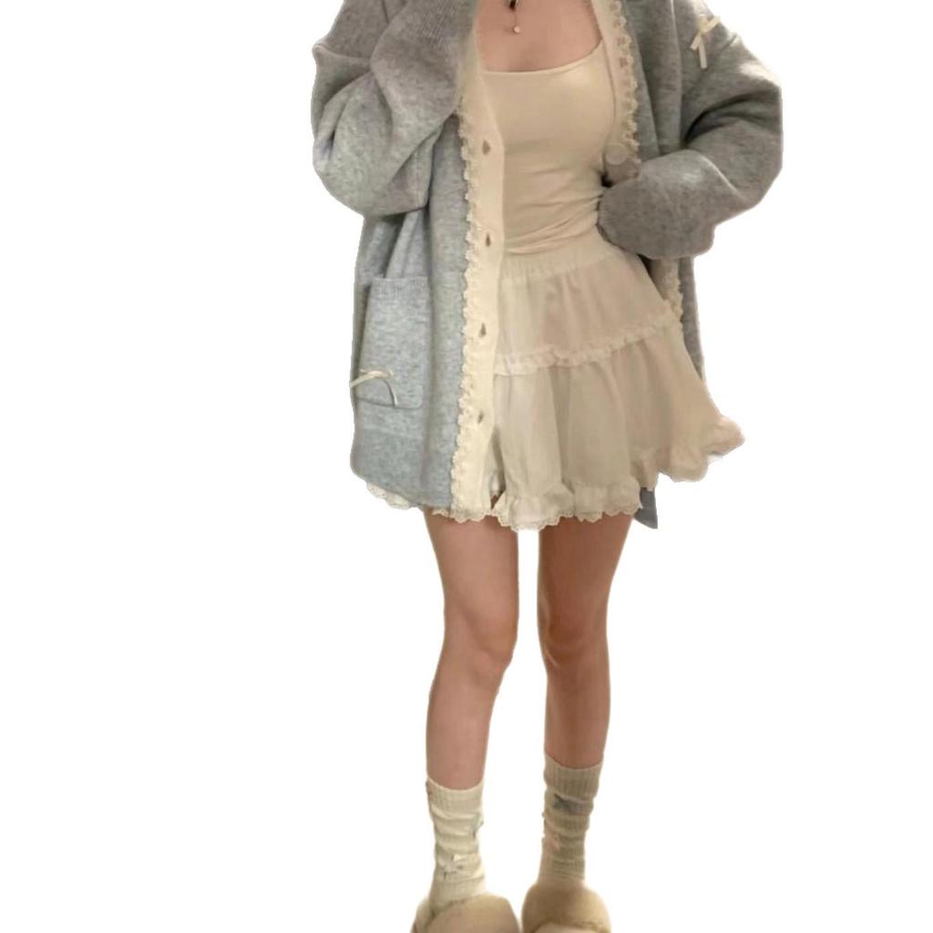 Women's Korean Style Bow Knit Cardigan - Loose Fit, Autumn/Winter 2025 Collection