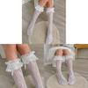 Girls Lace Trim Knee Socks With Butterfly Bow Pattern For Spring And Summer Wear