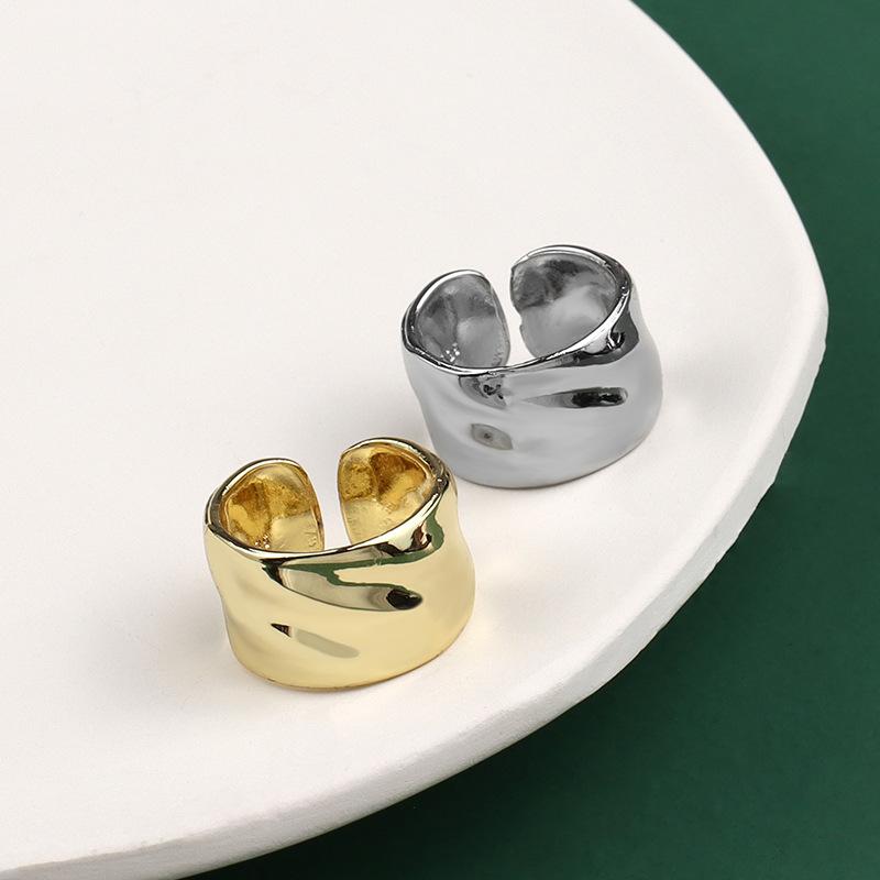 925 Sterling Silver Wiede Simple Gold Color Rings Retro Distressed Opening Handmade Ring Fashion Fine Jewelry