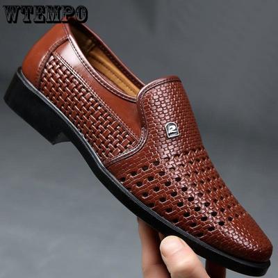 Men's Leather Slip-On Sandals with Breathable Soft Bottom for Business and Casual Wear