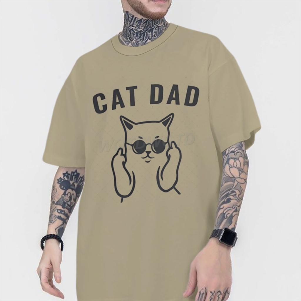 Fun Cat Dad Print T Shirt Men 100 Cotton Short Sleeve Tshirts Humor Fashion Animal Kitten Streetwear Crewneck Ropa Hombre