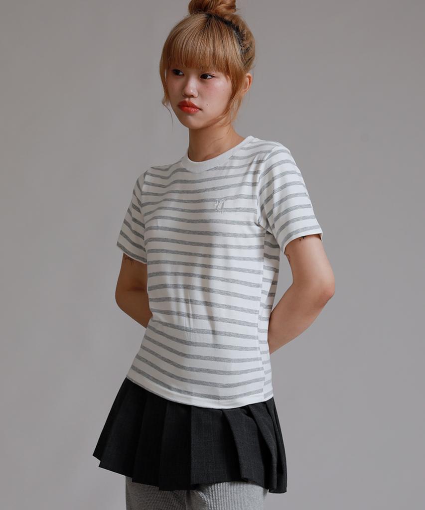 LIKE THE MOST One Stripe Regular Short Sleeve T-Shirt_Gray