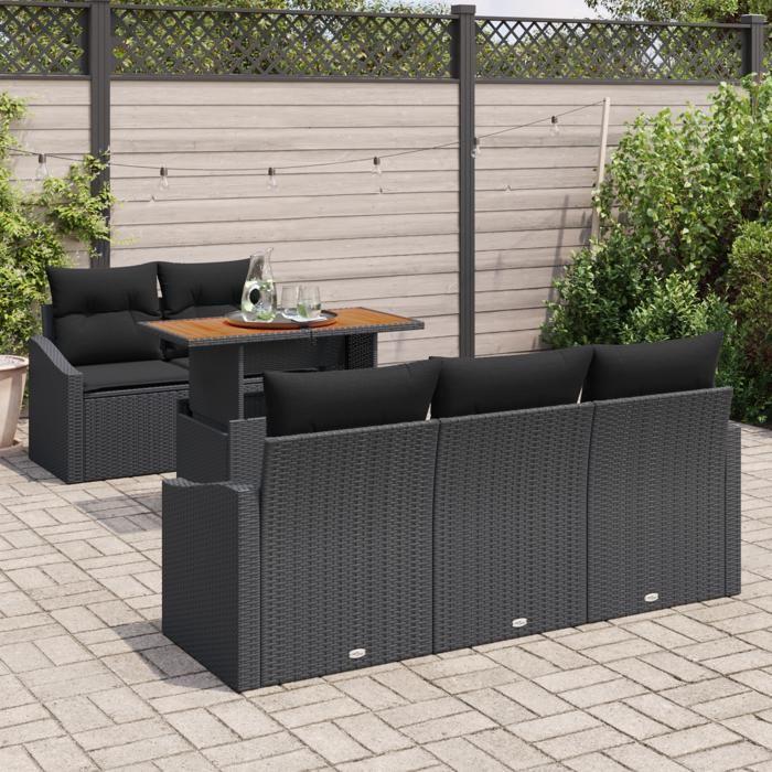 VidaXL Ensemble de salon de jardin 6 pièces avec coussins en poly rattan noir 3358515