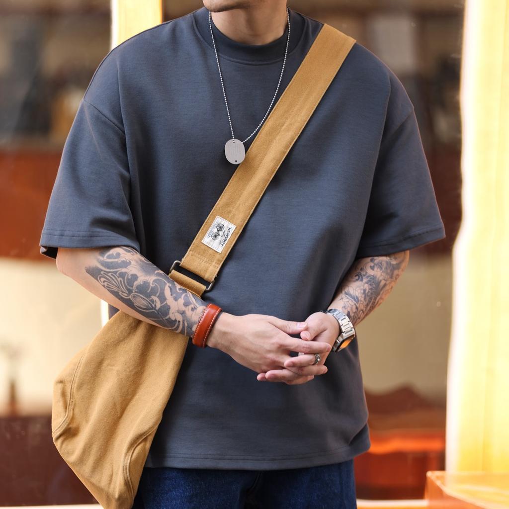 Heavy Small Neckline Short-sleeved T-shirt Men's Loose Summer Casual Solid Color Anti-wrinkle Large Size T-shirt