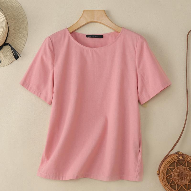 

ZANZEA Женская повседневная летняя блузка с круглым вырезом и коротким рукавом S