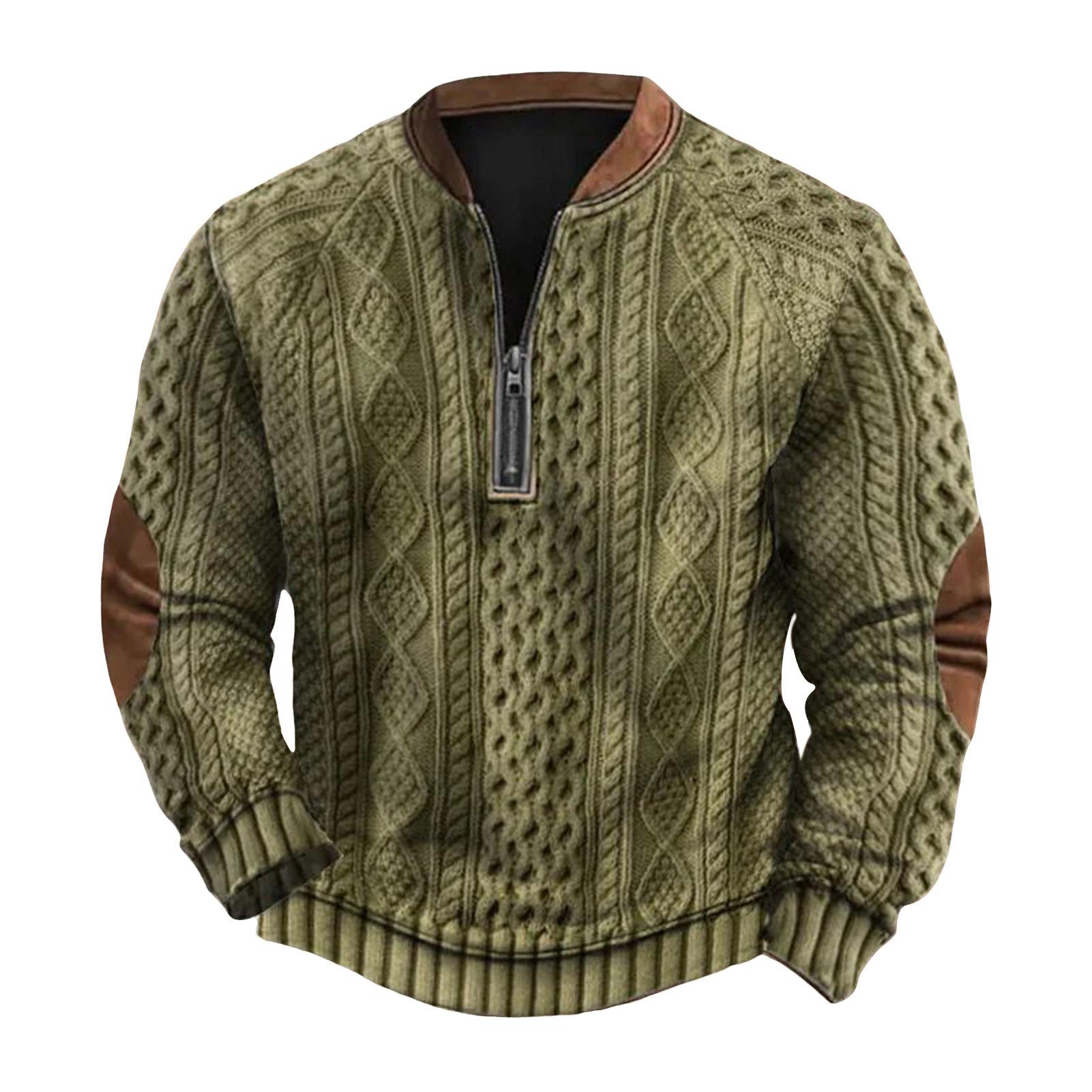 

Men s Casual Printed Pullover Jacket with Half Zip Front Patchwork Long Sleeves Ribbed Hem and Cuffs Crew Neck Design L