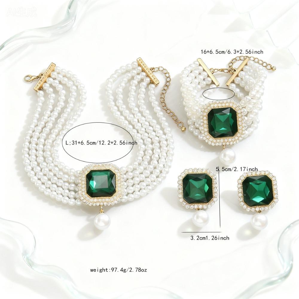 3Pcs/set Luxury Women'S Fashion Jewelry Set Imitation Pearl Rhinestone Jewelry Set Party
