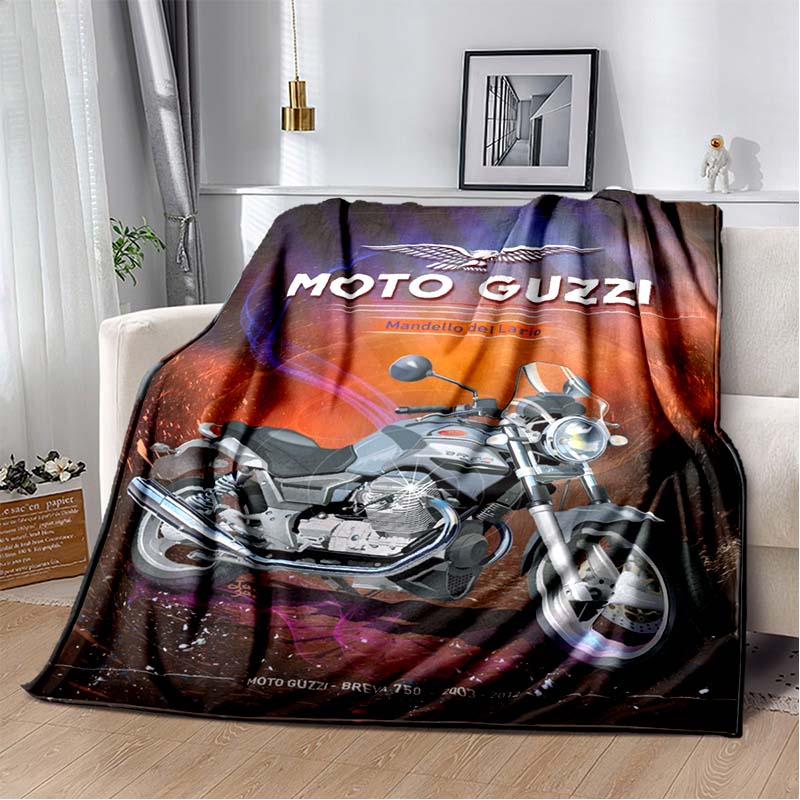 3D Retro Motorcycle G-Guzzi Flannel Printed Blanket Home Sofa Bed Warm Oversized Home Bedding Office Picnic Gift Soft Blanket