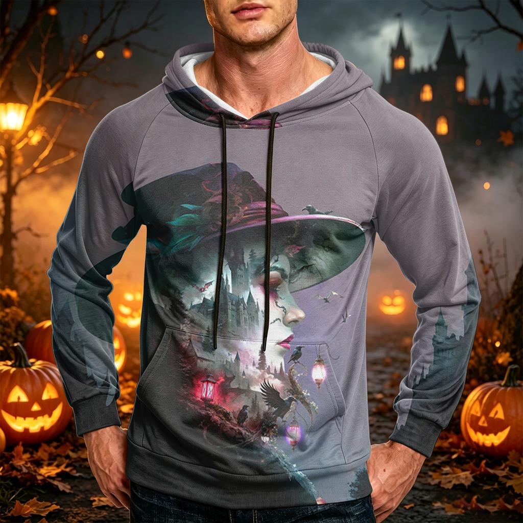 Men's Casual Loose Fit Printed Hoodie with Kangaroo Pocket and Drawstring for Everyday Wear