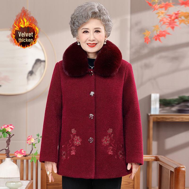 

Grandma s Warm Winter Wool Coat for Seniors - Plus Velvet, Extra Thick for 60s & 70s Ladies XXL червоний