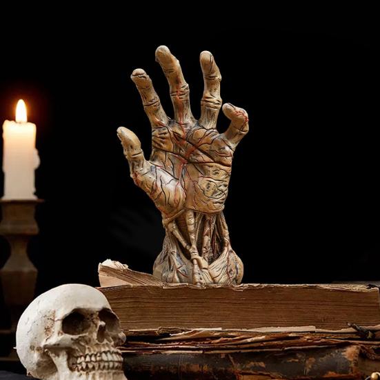 Halloween Demon Hand Statue Gothic Zombie Hand Figurine Resin Creepy Palm Sculpture Home Office Desktop Ornament Decoration