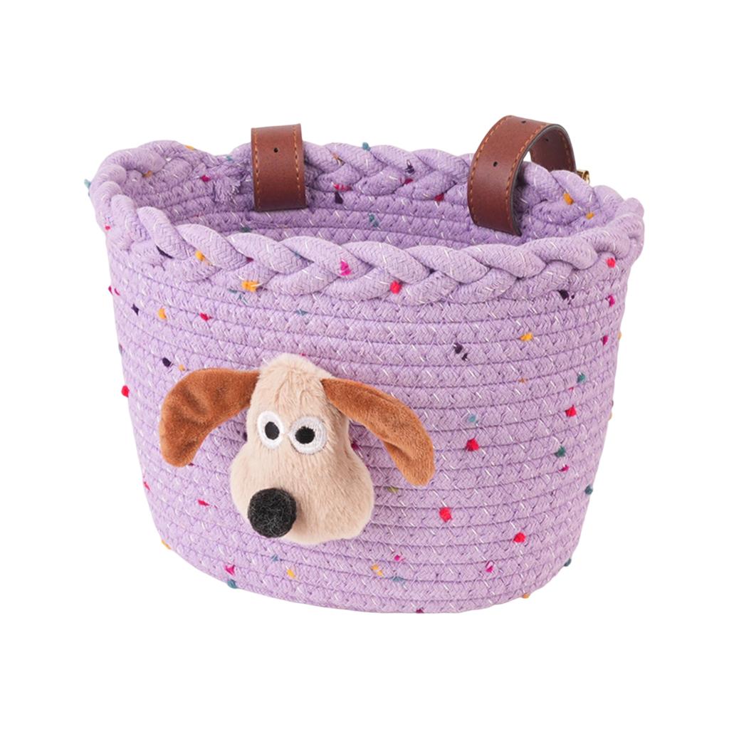 Cestino Anteriore per Bicicletta da Bambino in Corda Intrecciata Design Animale dei Cartoni Animati Cestino Portaoggetti per Manubrio per Bambini Bicicletta da Montagna e Monopattino