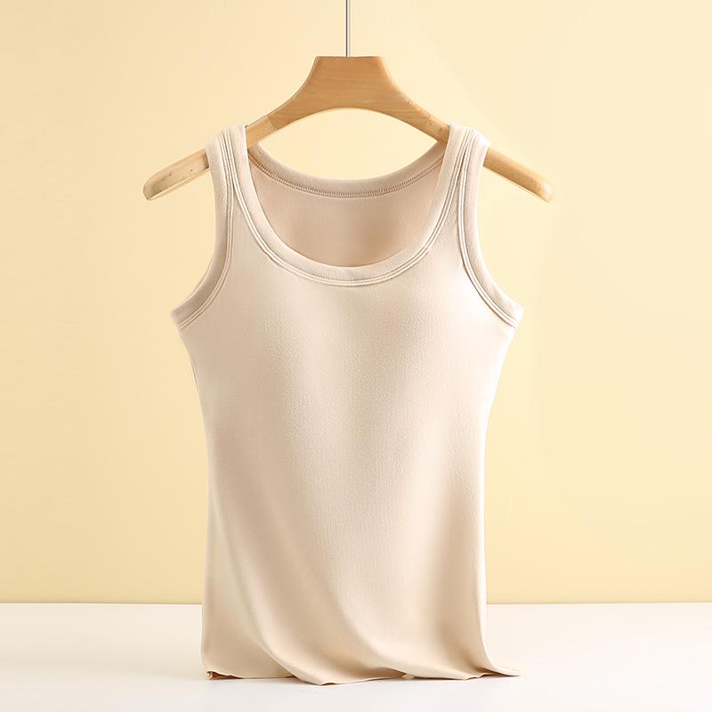 Women's Round Neck Tie Warm Vest with Chest Pad and Velvet Lining Winter Base Layer
