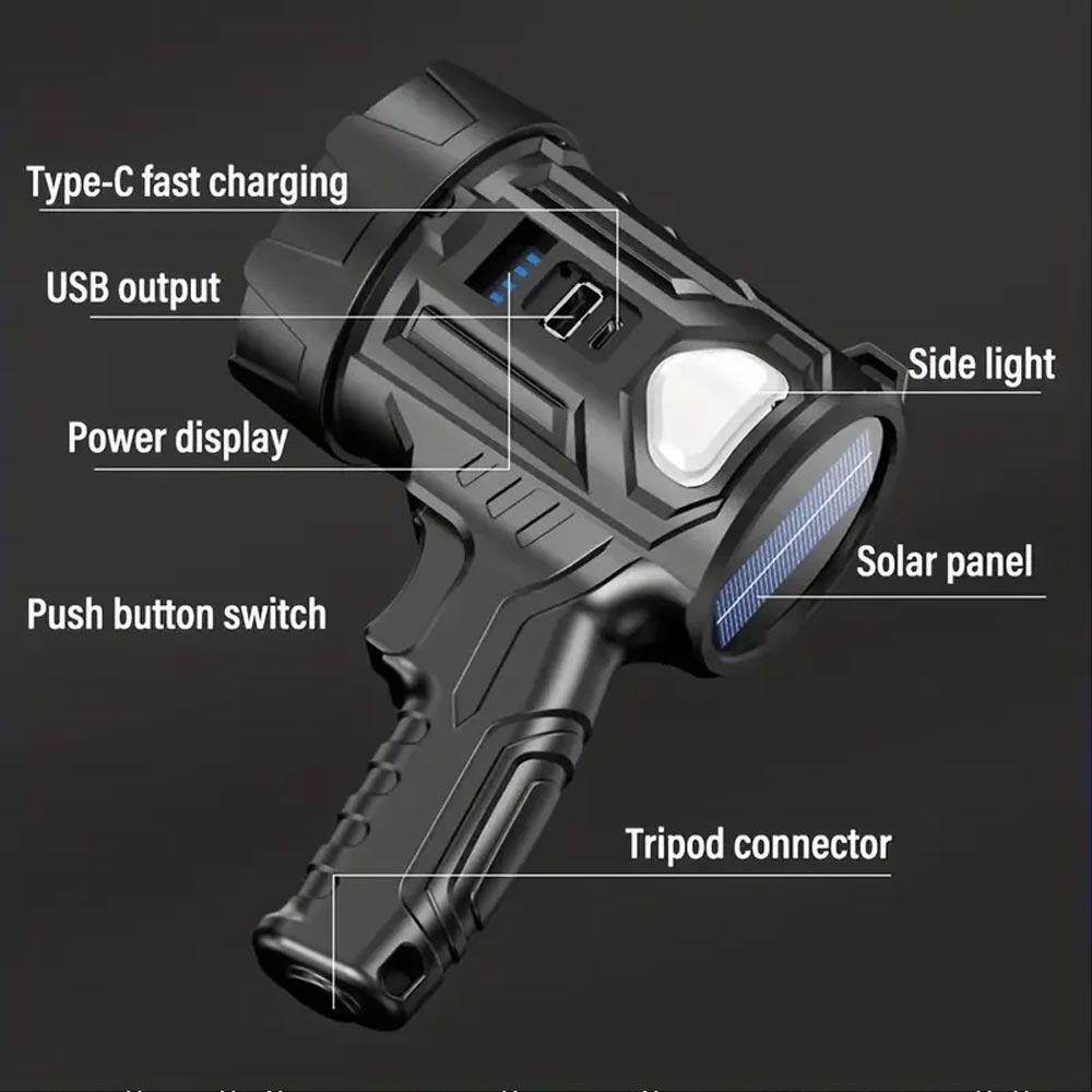High Power Portable Led Flashlight COB Searchlight Spotlights Solar Panel USB Charging Torch with 1200mAh Lithium Battery