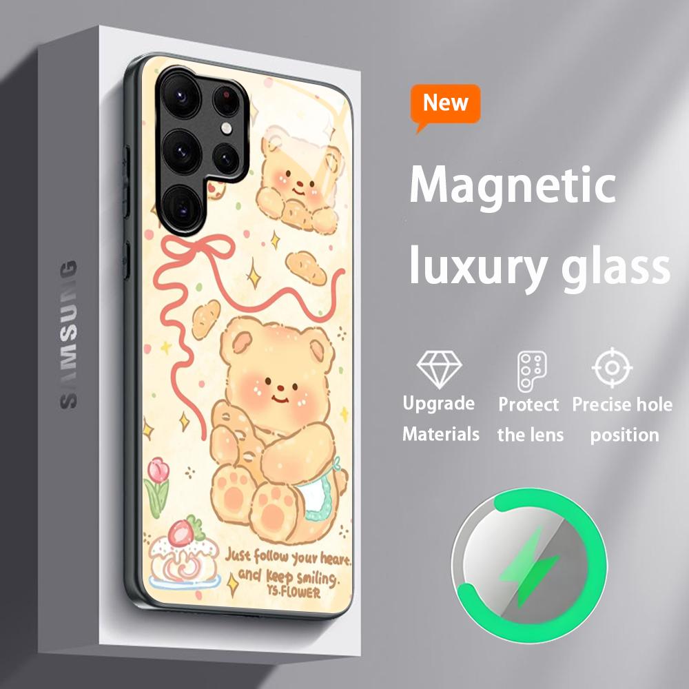 Brand B-Butter Bear Cartoon Phone Case For Samsung S26 S25 S24 S23 S22 S21 S20 Plus Ultra Glass Magnetic Case