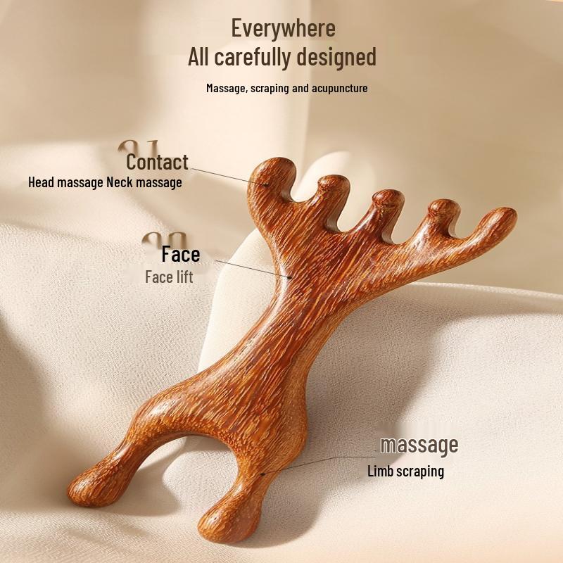 Beiduoyang Sandalwood Antler Head Meridian Massager Comb