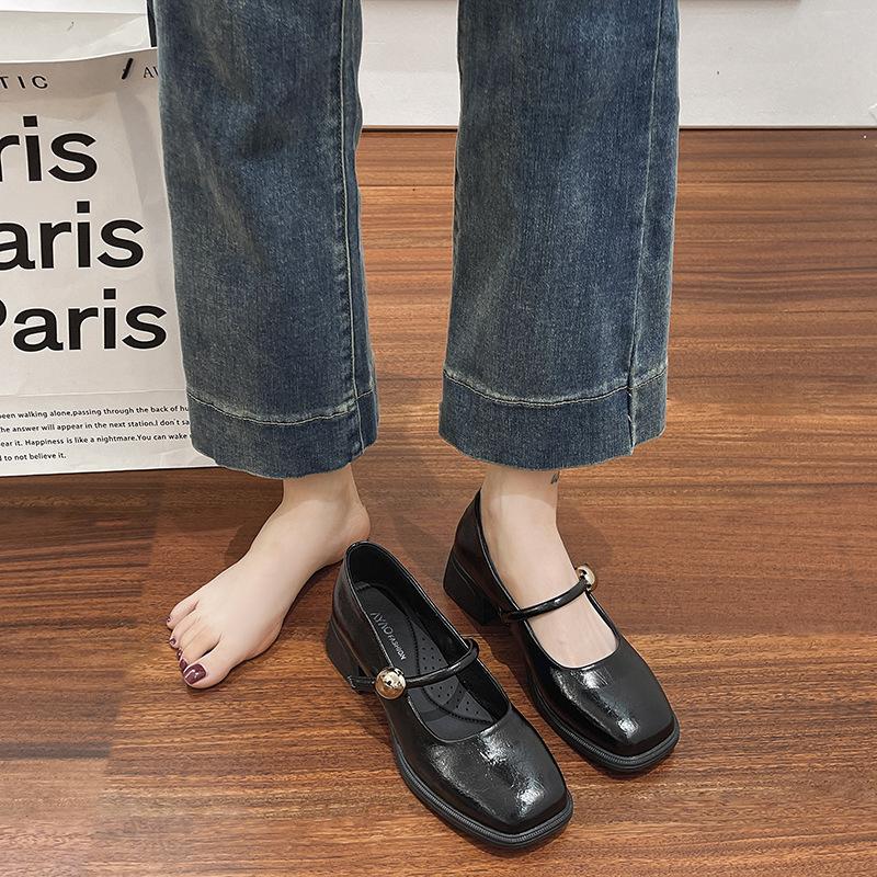 

High heels women s summer new thick heel gentle Mary Jane shoes with skirt silver single shoes 35