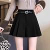 Women's 2024 High-Waist Khaki Woolen Pleated A-Line Shorts for Autumn/Winter