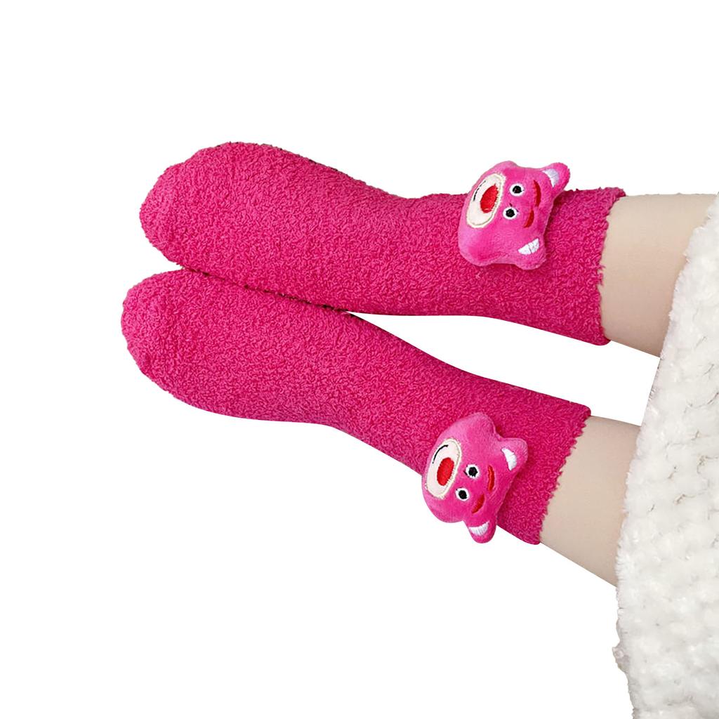 Fluffy Socks Cute Cartoon Decoration Cozy Trendy Coral Fleece Winter Warm Socks for Home Sleep Type 1 32 To 42 Size