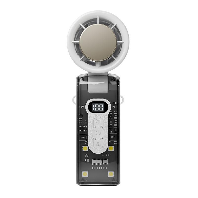 Handheld Cold Compress Fan Foldable Digital Display 100-Speed Adjustable Transparent Mecha Handheld Fan USB Charging