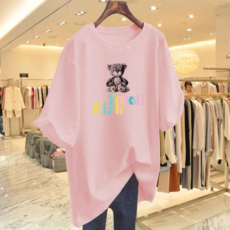 Cotton bear print short-sleeved t-shirt women's summer new loose casual top bottoming shirt