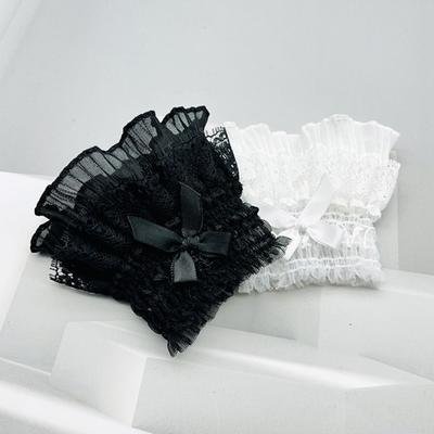 1Pair Costume Accessory Lace Ruffled Wrist Solid Color Fake Sleeves Cuffs  Daily Accessory