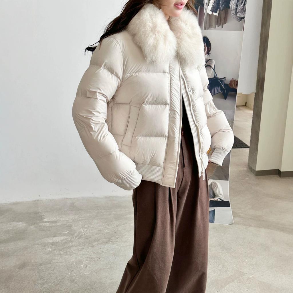 New big fur collar short small down jacket women's soft heart puffs bread jacket white duck down thickened