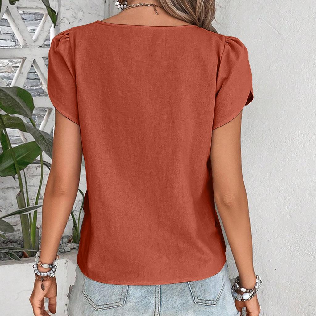 Women Spring Summer Cotton T Shirts Casual Asymmetrical Collar Short Sleeve Blusas Tops Solid Color Loose Fit Summer Tops 2025