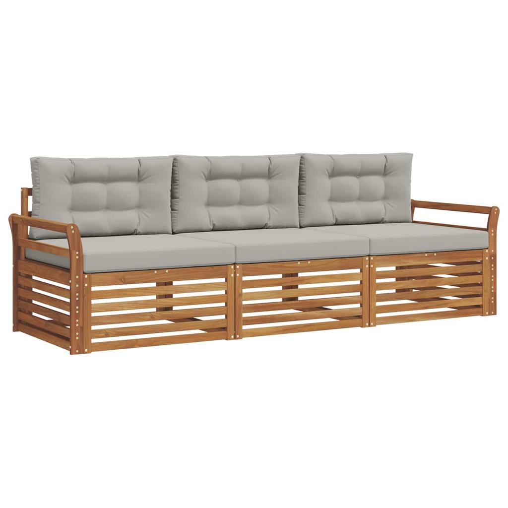 Outdoor Sofa Set with Cushions 3 Pcs Natural and Light Grey