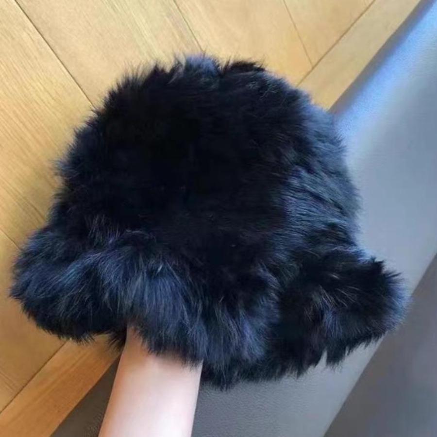 Stretch Rabbit Fur White Plush Hat for Women Autumn Winter Warm Ear Protection Woolen Hats Fur Knitted Caps