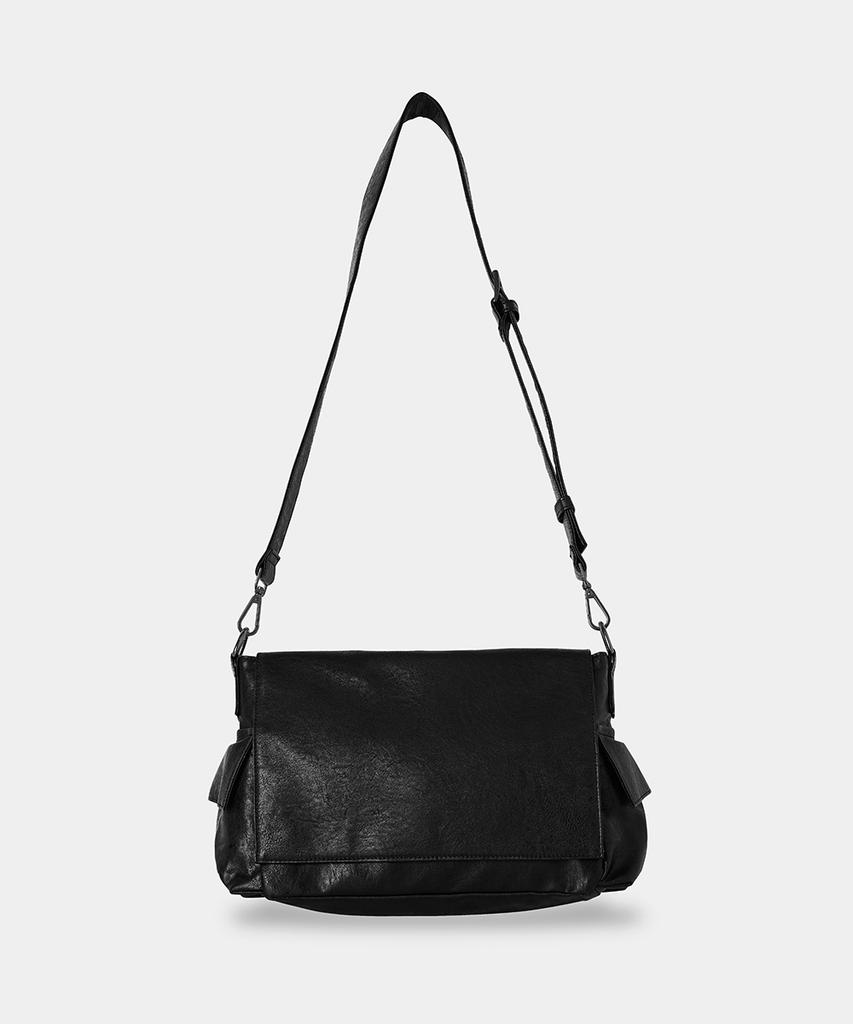 Maison Mined Crack Leather Cross Bag Black