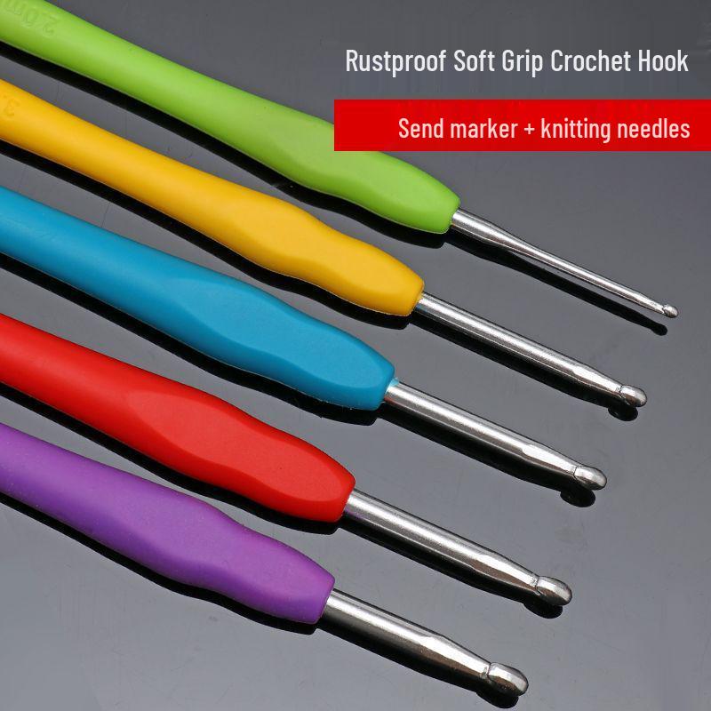 Crochet Hook Set with Soft Handle & Stainless Steel Needles for DIY Handmade Knitting