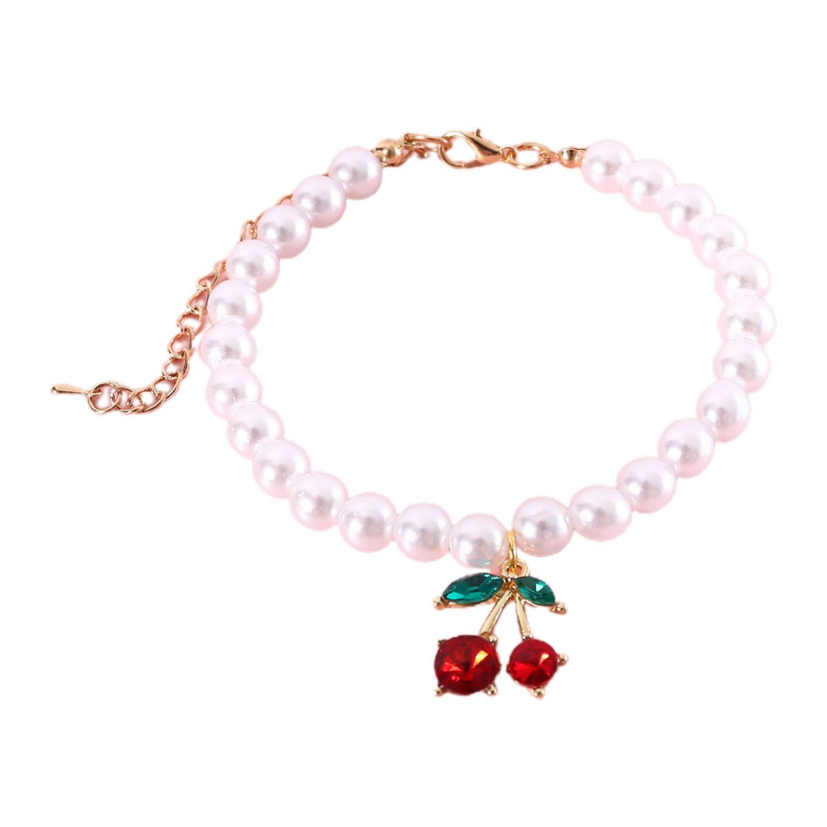 

Привлекательный изысканный кулон с вишней для кошек и собак, ошейник с искусственным жемчугом, товары для домашних животных M красный