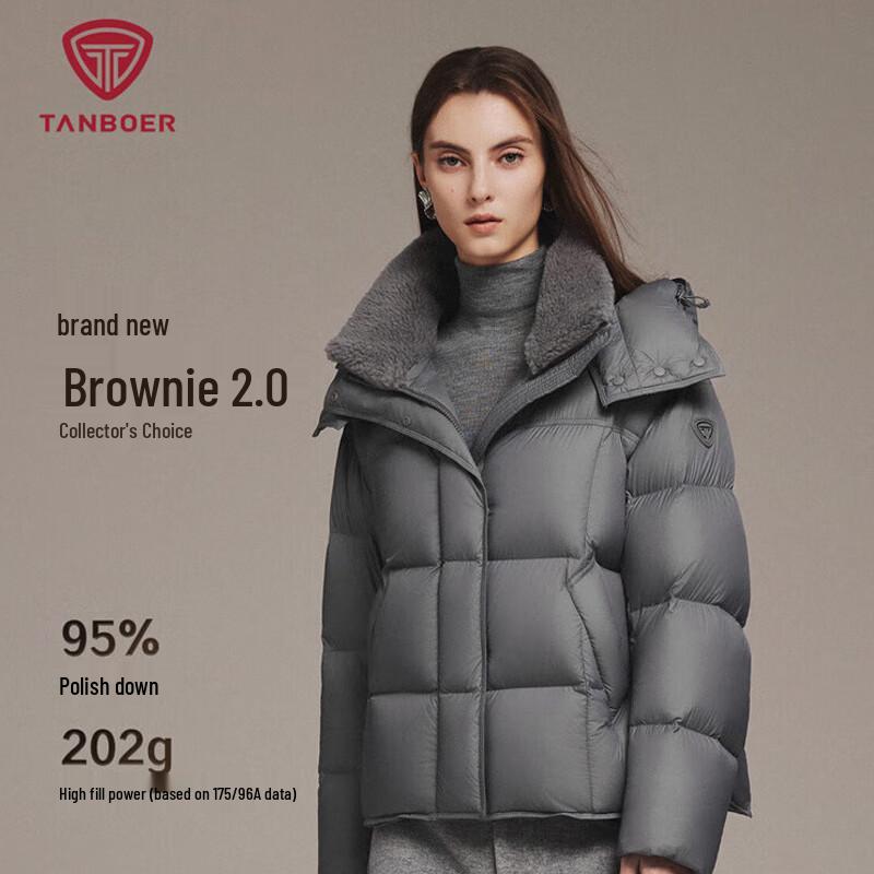 Tanboer Geacă scurtă de puf pentru femei, supradimensionată, cu glugă detașabilă, TB5520350Z