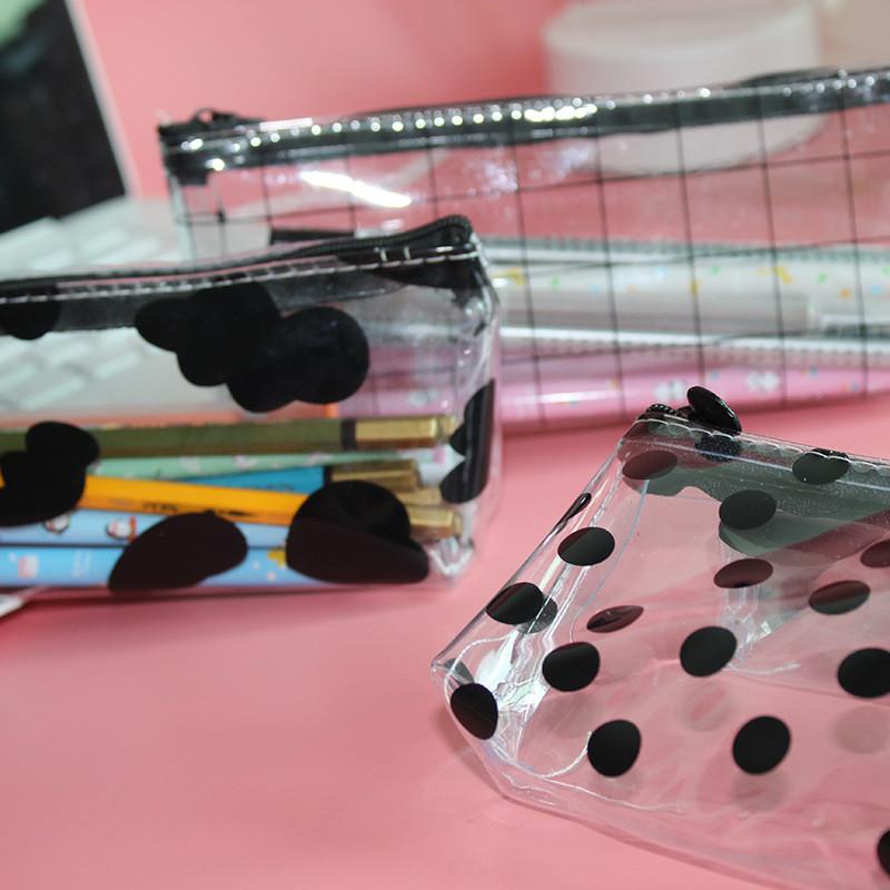 Transparent Pencil Case For Students Large Capacity School Supplies Organizer With Cow Dot Pattern