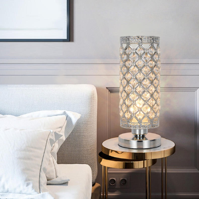 Modern crystal table lamp in silver shade night lamp for bedroom in living