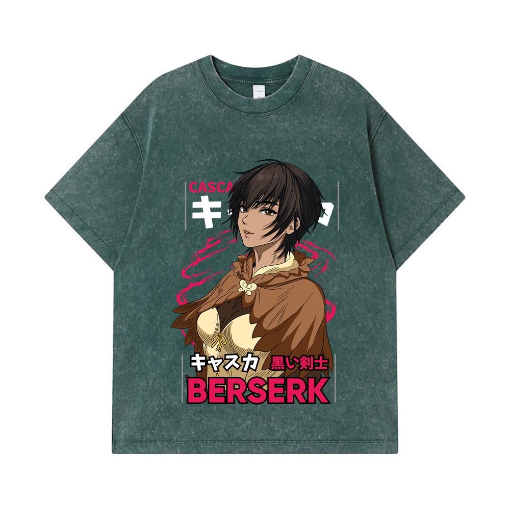 275 GSM Washed T-shirts 100% Cotton Berserk V12 Casca Print Unisex Heavy Cotton T Shirt