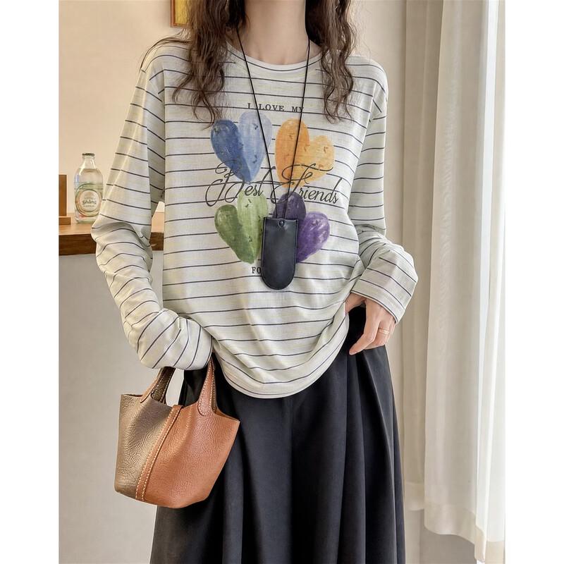 Demana Autumn Minimalist Striped Crew Neck Long Sleeve Tee