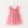 Children's New Children's Dress Three-dimensional Flower Flying Sleeve Dress Flower Child Mesh Shaggy Dress Girls Slip Dress