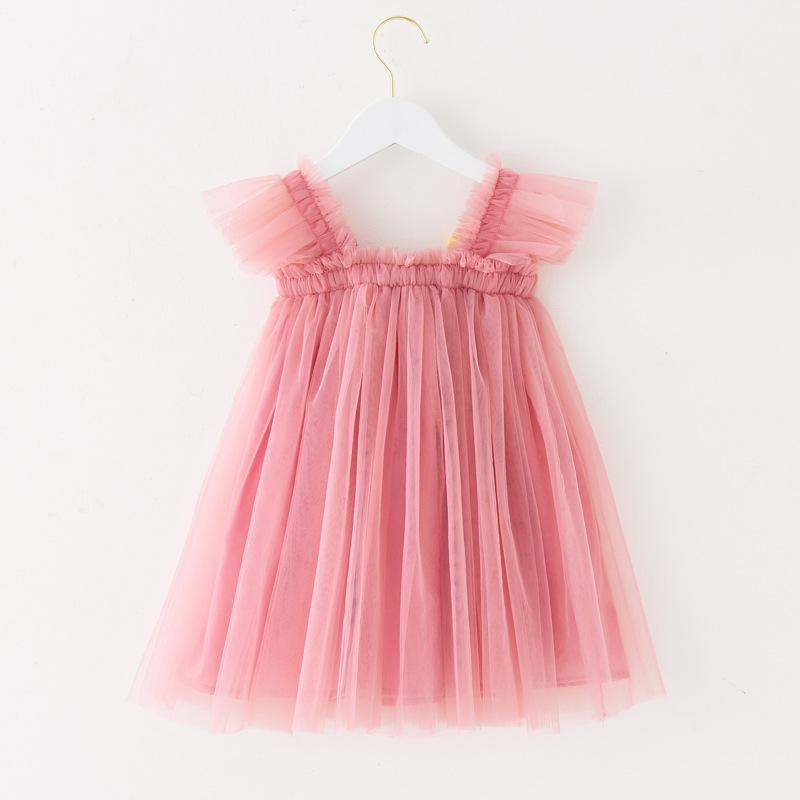 Children's New Children's Dress Three-dimensional Flower Flying Sleeve Dress Flower Child Mesh Shaggy Dress Girls Slip Dress