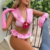Women Teddy Lingerie Set School Girl Costume Cute Bow Bra and Panties Ruffled Skirt Glove Set for Babydoll Sleepwear