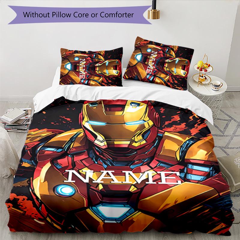 3pcs Iron Man2 Cover Set - Personalized Name, HD Printed Bedding with 1 Cover and 2 Pillowcases - Perfect for Home Decor, Easy Care