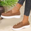 New Lefu Shoes Women's Soft Leather Retro Lazy Man Step On Thick Sole Flat Bottom Comfortable Single Shoe